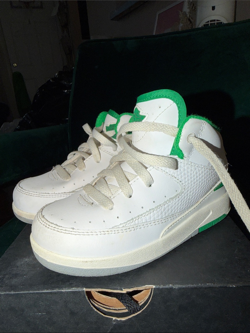 Jordan Kids White and Green Mid-Top Sneakers